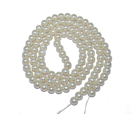 Glass Pearl Beads, 8mm, Round, Cream , BWGP-005-Per Packet of 2 String (105 Pcs) / 8 MM