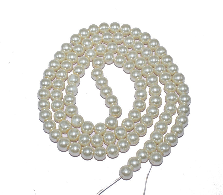 Glass Pearl Beads, 8mm, Round, Cream , BWGP-005-Per Packet of 2 String (105 Pcs) / 8 MM
