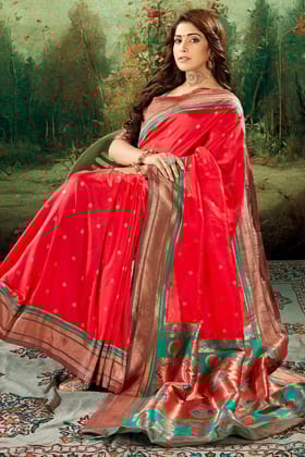 Cadmium Red Paithani Silk Saree