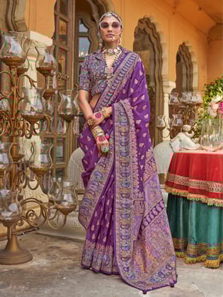 Purple Soft Silk Butta & Pashmina Printed Saree