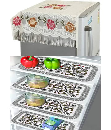 Crosmo Polyester Floral Printed Fridge Mat & Cover ( 99 53 ) Pack of 5 - Multicolor