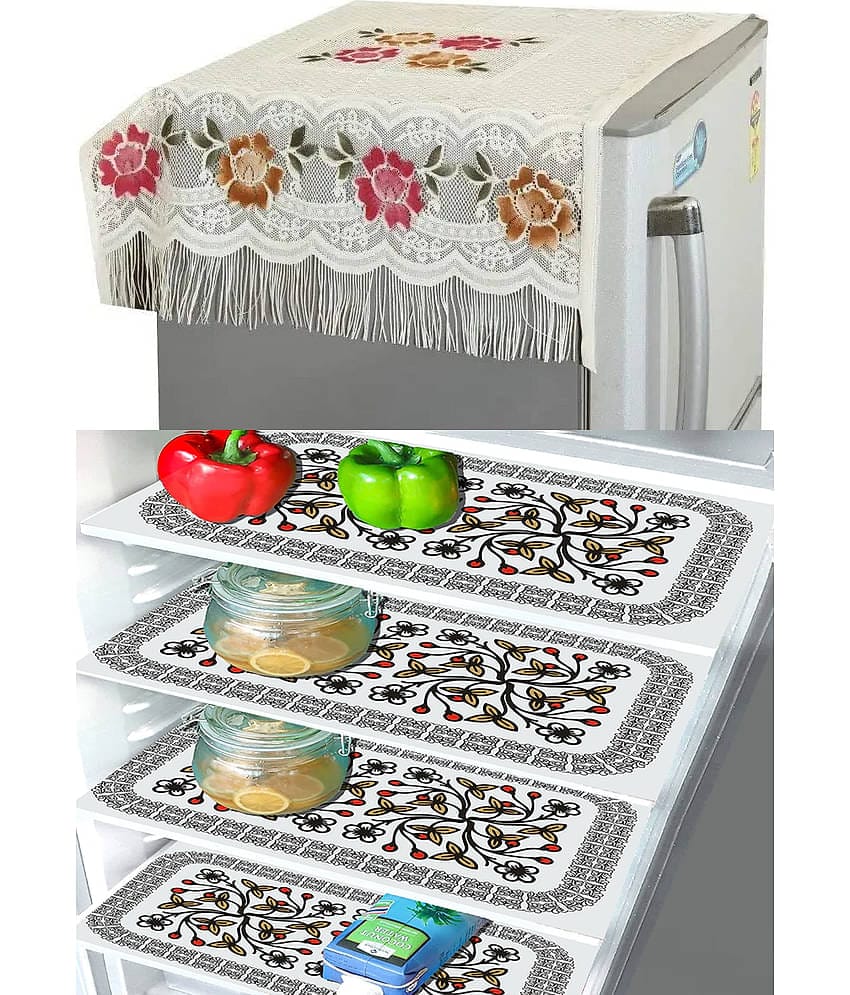 Crosmo Polyester Floral Printed Fridge Mat & Cover ( 99 53 ) Pack of 5 - Multicolor