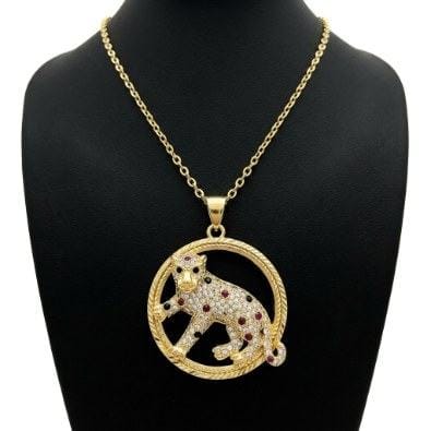 Leopard Circle Pendant Necklace | Gold-Tone Anti-Tarnish Imitation Jewellery