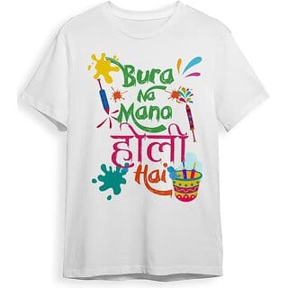 PrintCultr Bura Na Mano Holi Hai Festival Graphic T-Shirt, White, Colorful Design