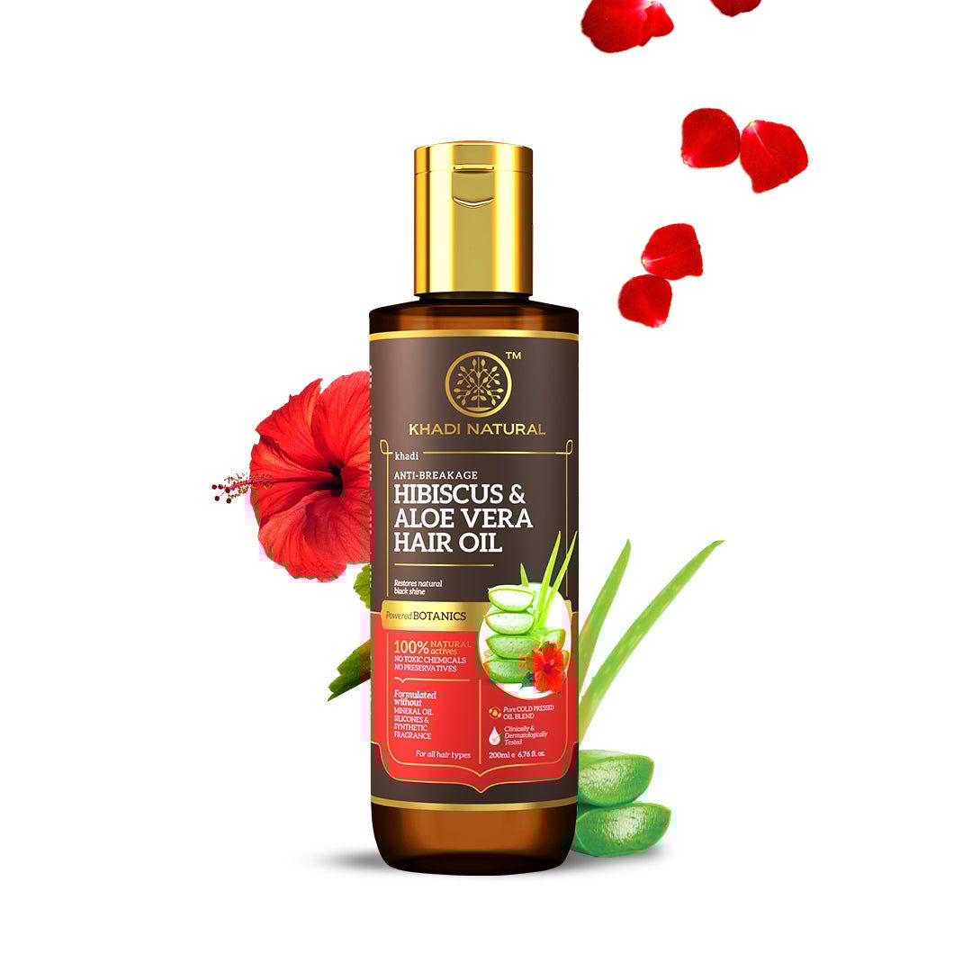 Khadi Natural Hibiscus & Aloe Vera Hair Oil - Mineral Oil, Silicones, Synthetic Fragrance Free - 200ml