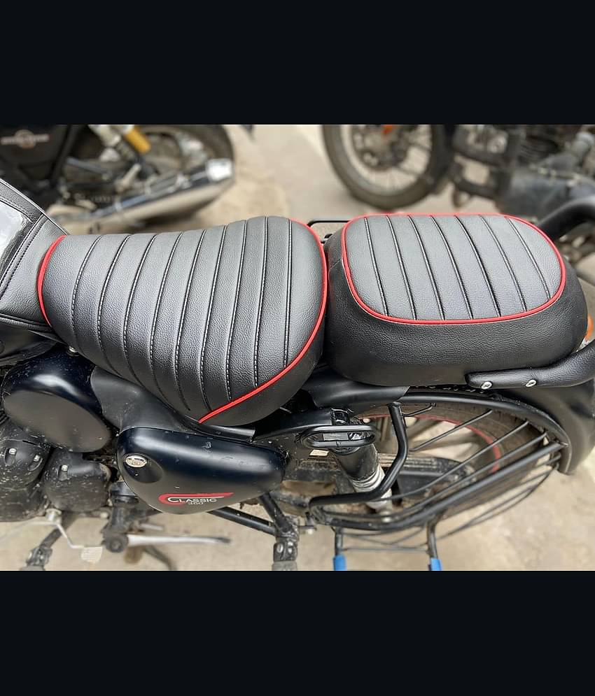 All New Classic 350/ RE Reborn Classic Stripes Seat Cover Leather Finish Water Resistant (Black with Red Piping) AFTER 2021