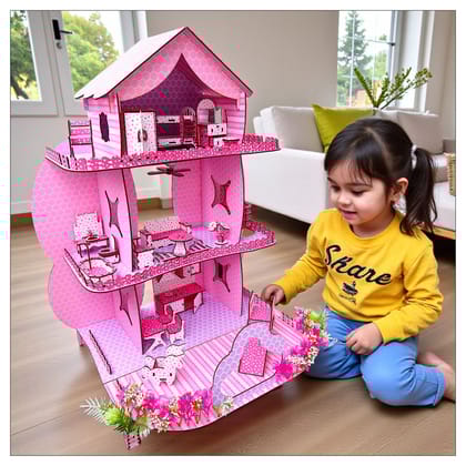 Dream Wooden Dollhouse with Electronic Lift, Fan & Lights for Kids | Luxury Pretend Play Doll House with Furniture | Educational & Creative Role Play Toy