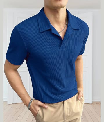 TAZO Pack of 1 Cotton Blend Regular Fit Striped Half Sleeves Men's Polo T Shirt ( Blue )