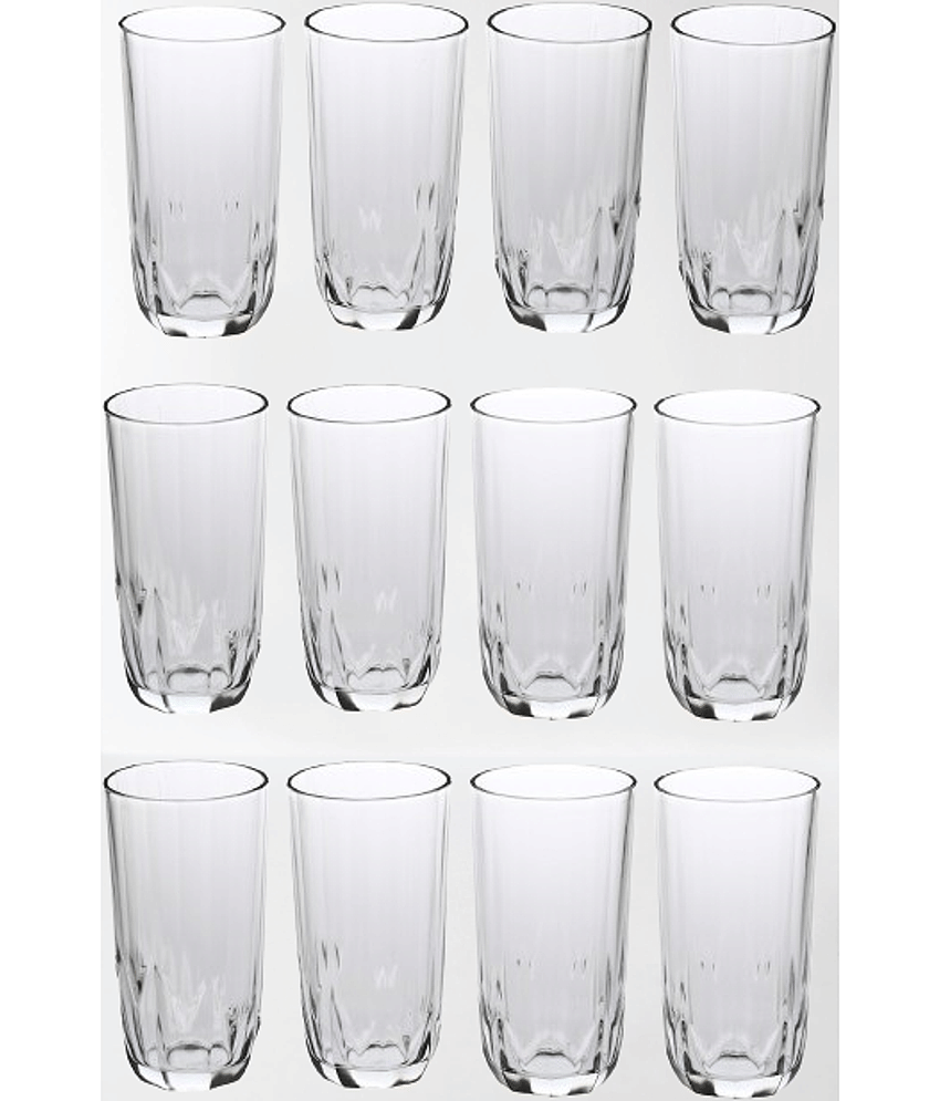 Somil Party Glass/Beer Mug Glass Plain Water Glass 350 ml ( Pack of 12 ) Transparent