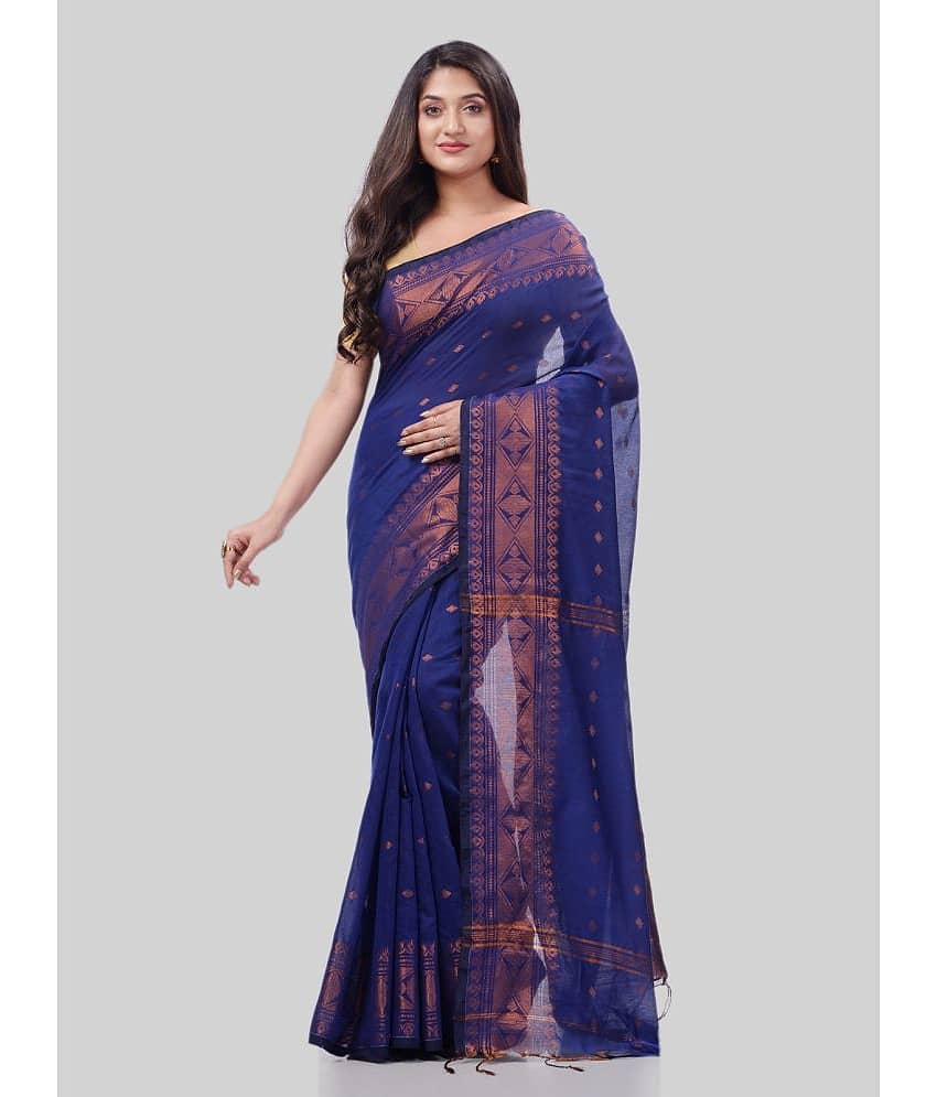Desh Bidesh Cotton Silk Woven Saree With Unstitched Blouse Piece ( Blue )