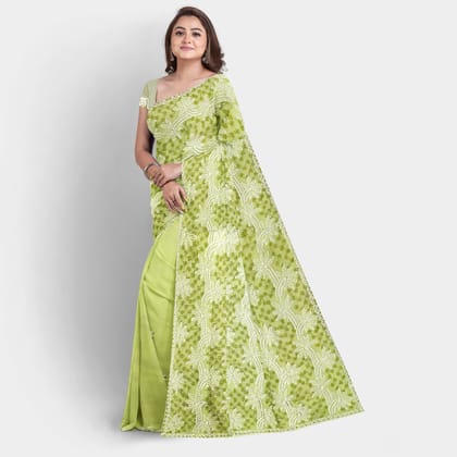 TheHangr Dual Thread Hand Embroidered Yellow Georgette Lucknowi Chikankari Saree With Blouse TheHangr Dual Thread Hand Embroidered Yellow Georgette Lucknowi Chikankari Saree With Blouse