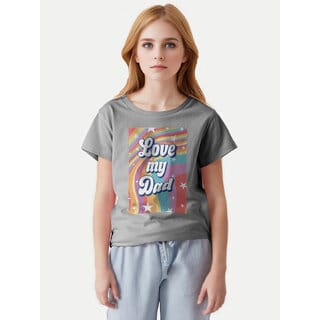 Teen Girls Silver Melange Printed Crew Neck T-shirt