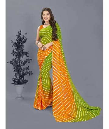 ANAND SAREES Georgette Striped Saree With Unstitched Blouse Piece ( Green )