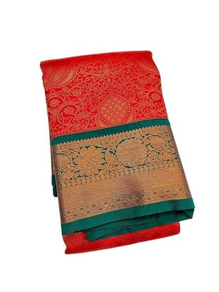 House of Treads-13, Samuthrika Red Silk Saree with green contrast Pallu and Blouse, Bridal Collection