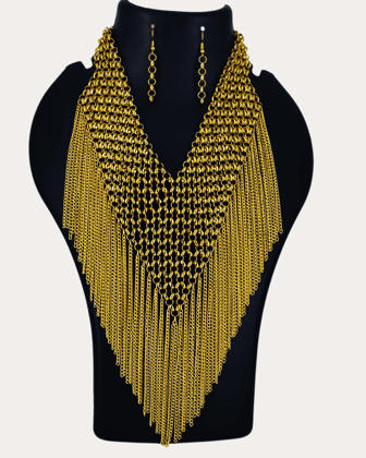 Golden Waterfall Chain Tone Mesh & Faux-Pearl Collar Necklace