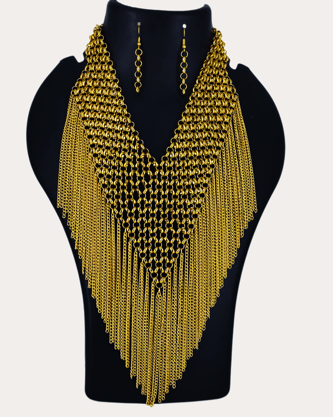 Golden Waterfall Chain Tone Mesh & Faux-Pearl Collar Necklace
