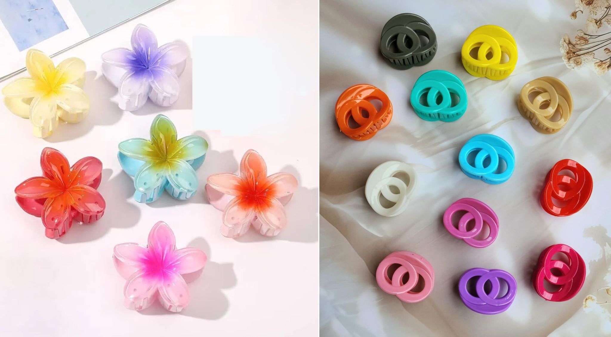 RHOSYN HAIR ACCESSORIES Hair Claw Clips For Women Girls Plumeria Clutchers & Round Claws For Thin Thick Hair Large Clips, Beach Tropical Hair Accessories Combo Flowers Clips RHOSYN HAIR ACCESSORIES Hair Claw Clips For Women Girls Plumeria Clutchers & Rou