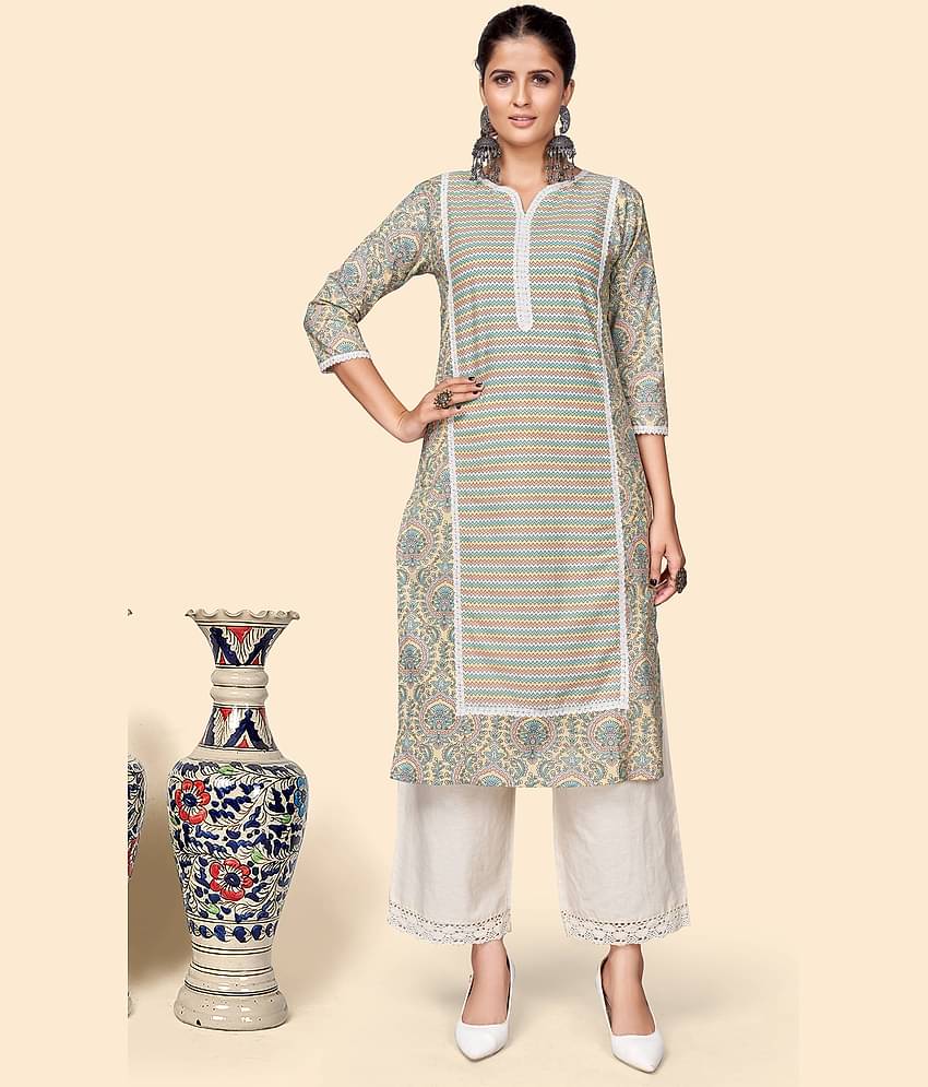 Vbuyz - Cream Cotton Women's Straight Kurti ( Pack of 1 )