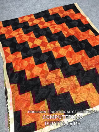 Punjab Phulkari   Digitized Phulkari: Traditional Geometric Elegance - Chanderi Cotton