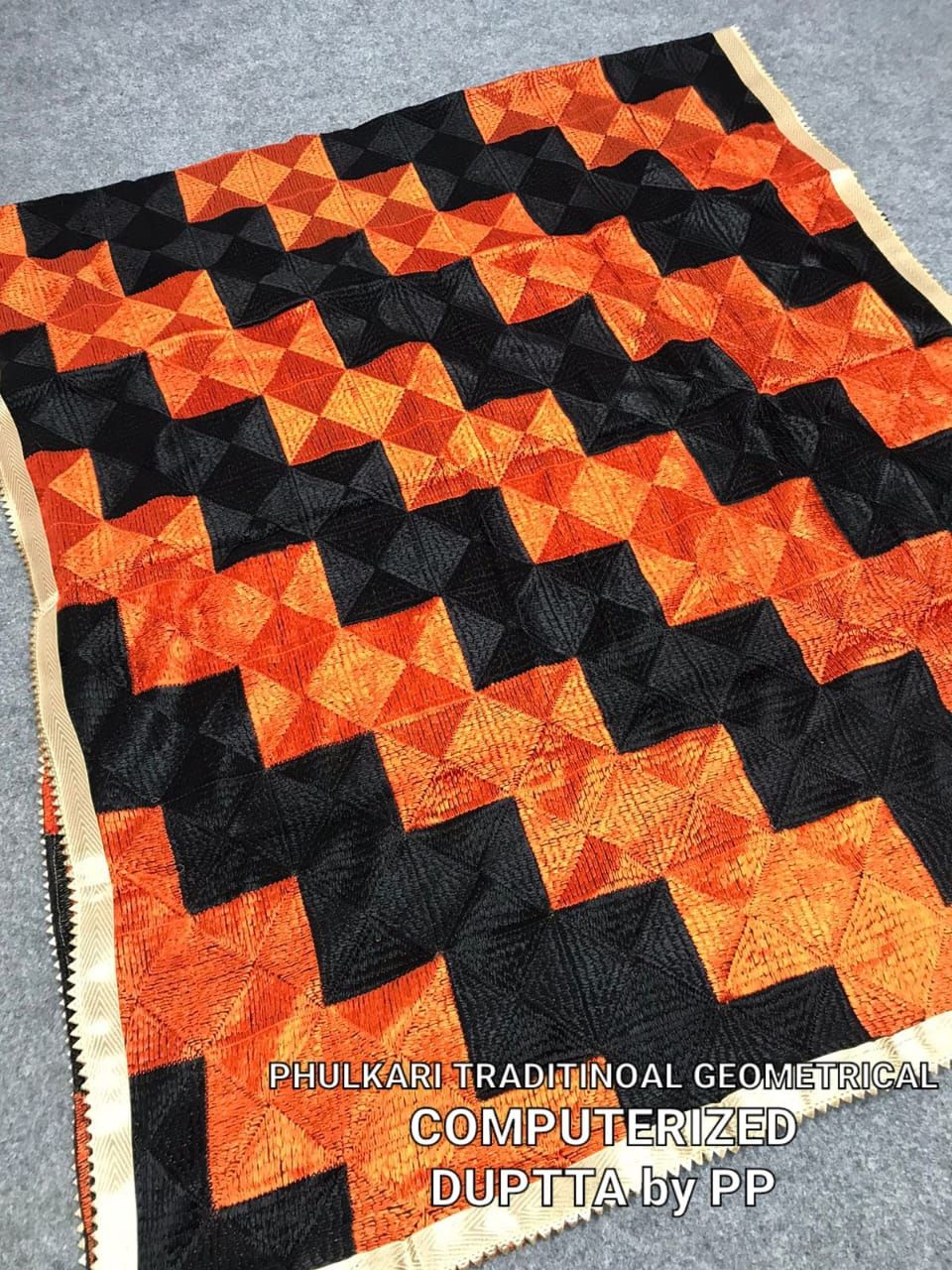 Punjab Phulkari   Digitized Phulkari: Traditional Geometric Elegance - Chanderi Cotton