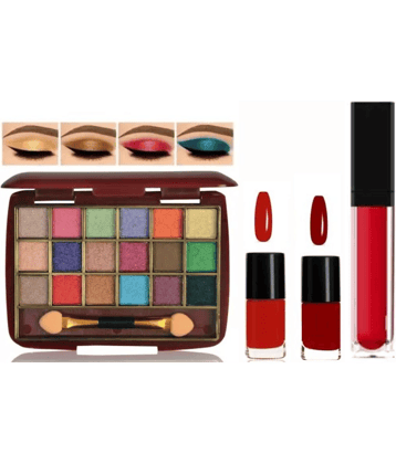 Swenky 18 Color Shimmer Eyeshadow With Nail Polish & Liquid Matte Finish Lipstick (Pack of 4)