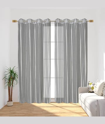 Homefab India Vertical Striped Sheer Eyelet Curtain 9 ft ( Pack of 2 ) - Light Grey