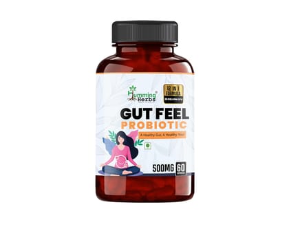Humming Herbs Gut Feel Probiotics Supplements for Gut Health | 25 Billion CFU & 12 Strains | Improves Digestion, Boot Immunity, 60 Capsules
