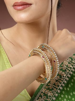 NVR Women Set of 2 Gold-Plated Kundan Traditional Bangles-2.6 / Gold / Alloy