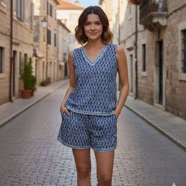 Sleeveless Printed Top and Shorts Loungewear Set