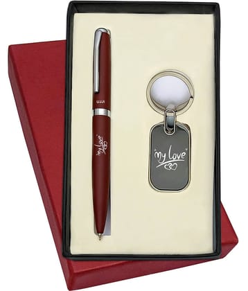 UJJi 2in1 My Love Engraved Matte Finish Brown Colour Ballpen and Keychain