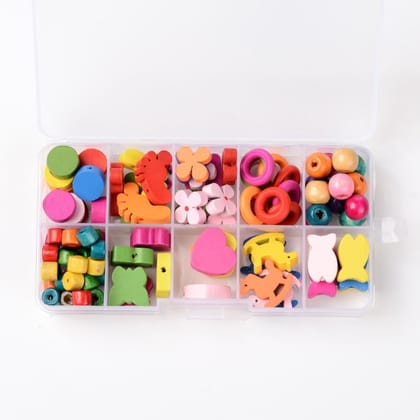 10 Pcs, 1Box Mixed Shapes Wood Beads for Children DIY Mixed Color-MultiColor