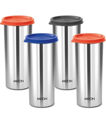 Milton Stainless Steel Tumbler with Lid Set of 4, 530 ml Each, Assorted (Lid Color May Vary) | Office | Gym | Yoga | Home | Kitchen | Hiking | Treking | Travel Tumbler