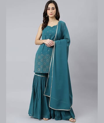 Janasya - Teal Straight Georgette Women's Stitched Salwar Suit ( Pack of 1 )