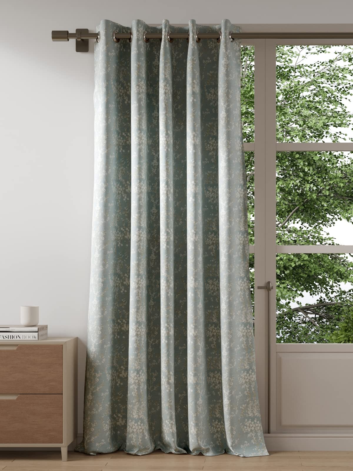 DDECOR - 100% PolyesterLeaves PatternDoor 7 Ft|135 CM X 225 CM| - Blue