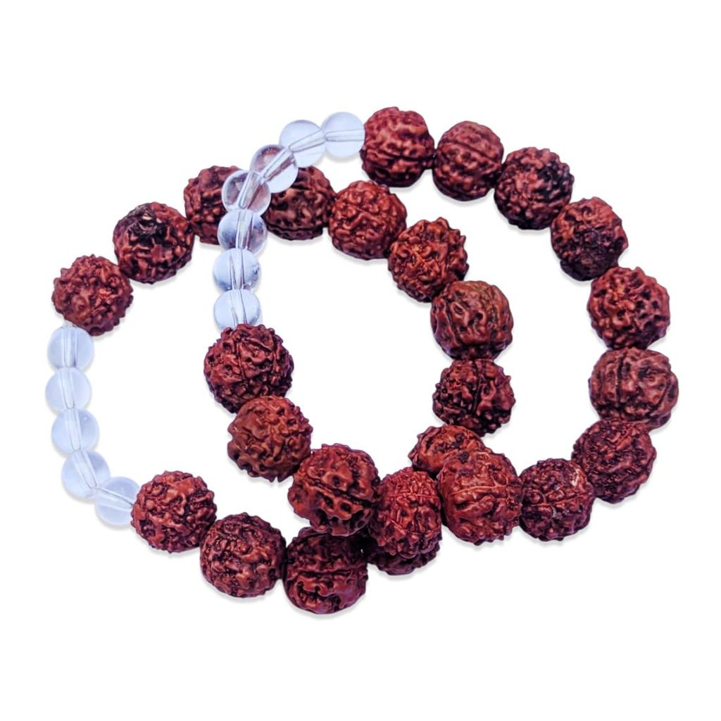 MAYAPURI Rudraksha Sphatik Bracelet for Men and Women, Panchmukhi (5) Rudraksh and Clear Quartz Bracelet, 8mm Beads (Adults Unisex, Pack of 2) - Pooja Needs | Buy online on ZillyBuy