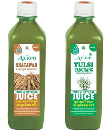 Axiom Shatawar Juice 500Ml + Tulsi Panchang Juice 500Ml , Ayurvedic Juice Combo Pack