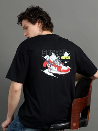 Men SNEAKER HEADS Printed Oversized T-Shirt-L / Black