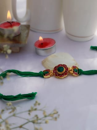 Vihaan Red & Green Kundan Rakhi-Green