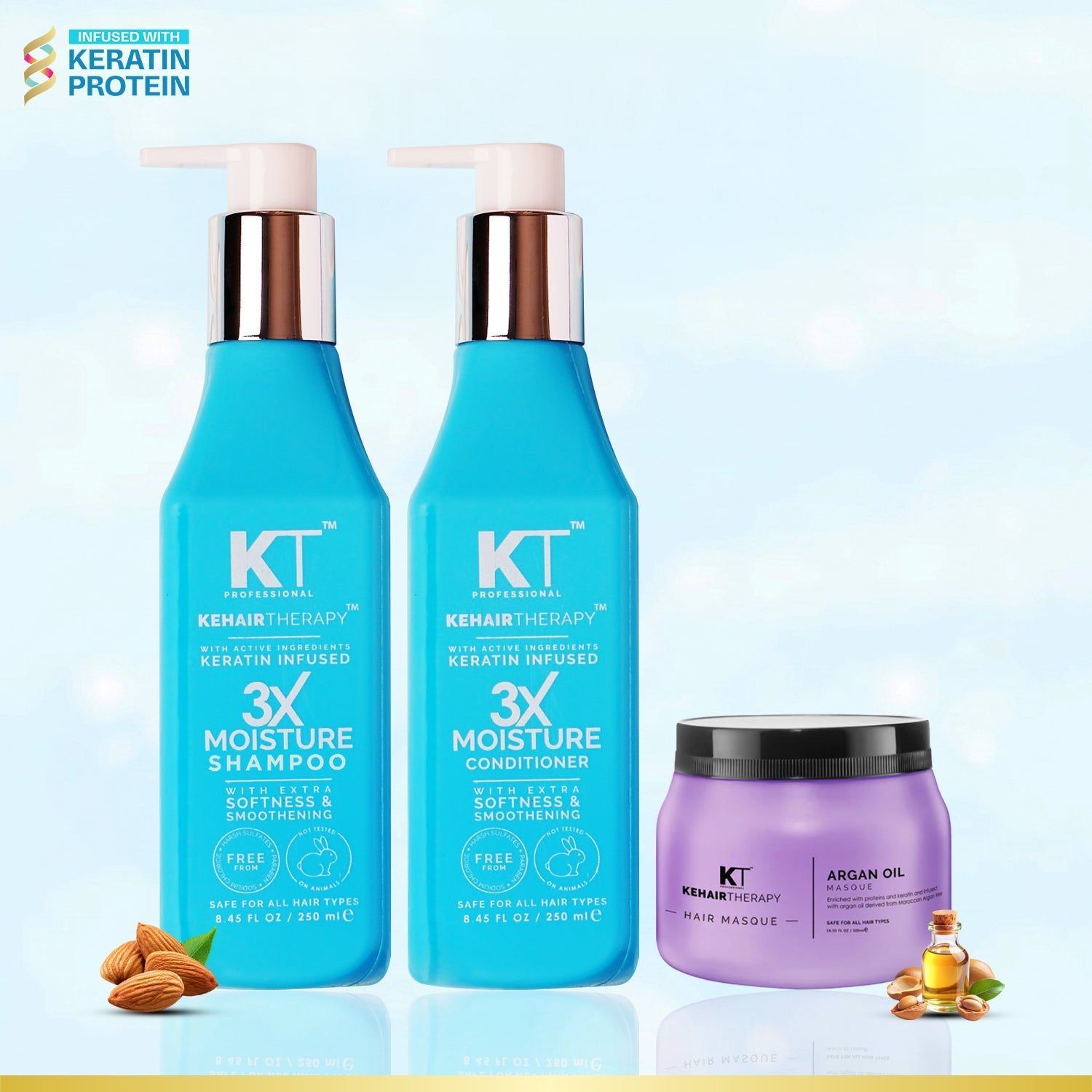 KT Professional 3X Moisture Shampoo & Conditioner + Argan Oil Hair Masque - 750ml