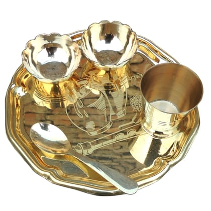 Brass Plate (Thali) | Traditional Dining & Pooja Use, Height : 0.5 Inch (ZMAS633 D)