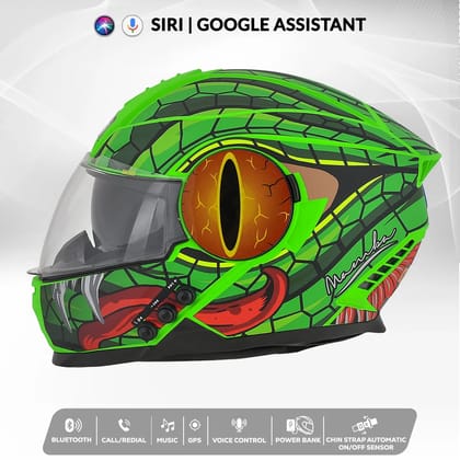 H4 Air Mamba Matt Green Smart Bluetooth Full-face Double Visor Helmet M-58