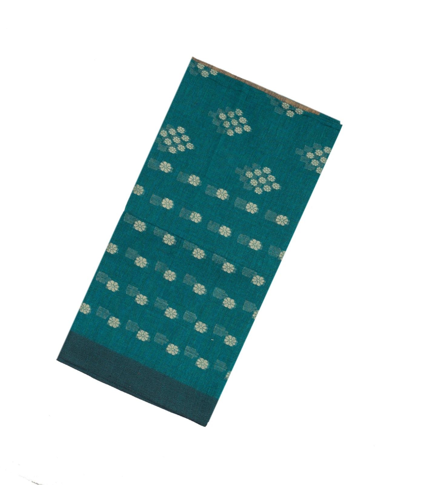 Cyan Handloom Bengal Cotton Saree With Kamalam Motifs-BG1177-Cyan