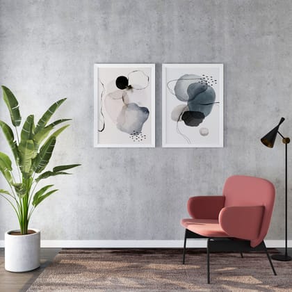 Vivid Abstractions -  Abstract Wall Art (Set of 2)-11 x 14 inches / White Frame