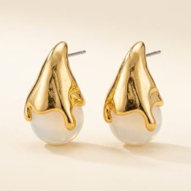 Golden Drip Teardrop Earrings - White/Pearl | Gold-Tone Anti-Tarnish Imitation Jewellery - Earrings | Buy online on ZillyBuy
