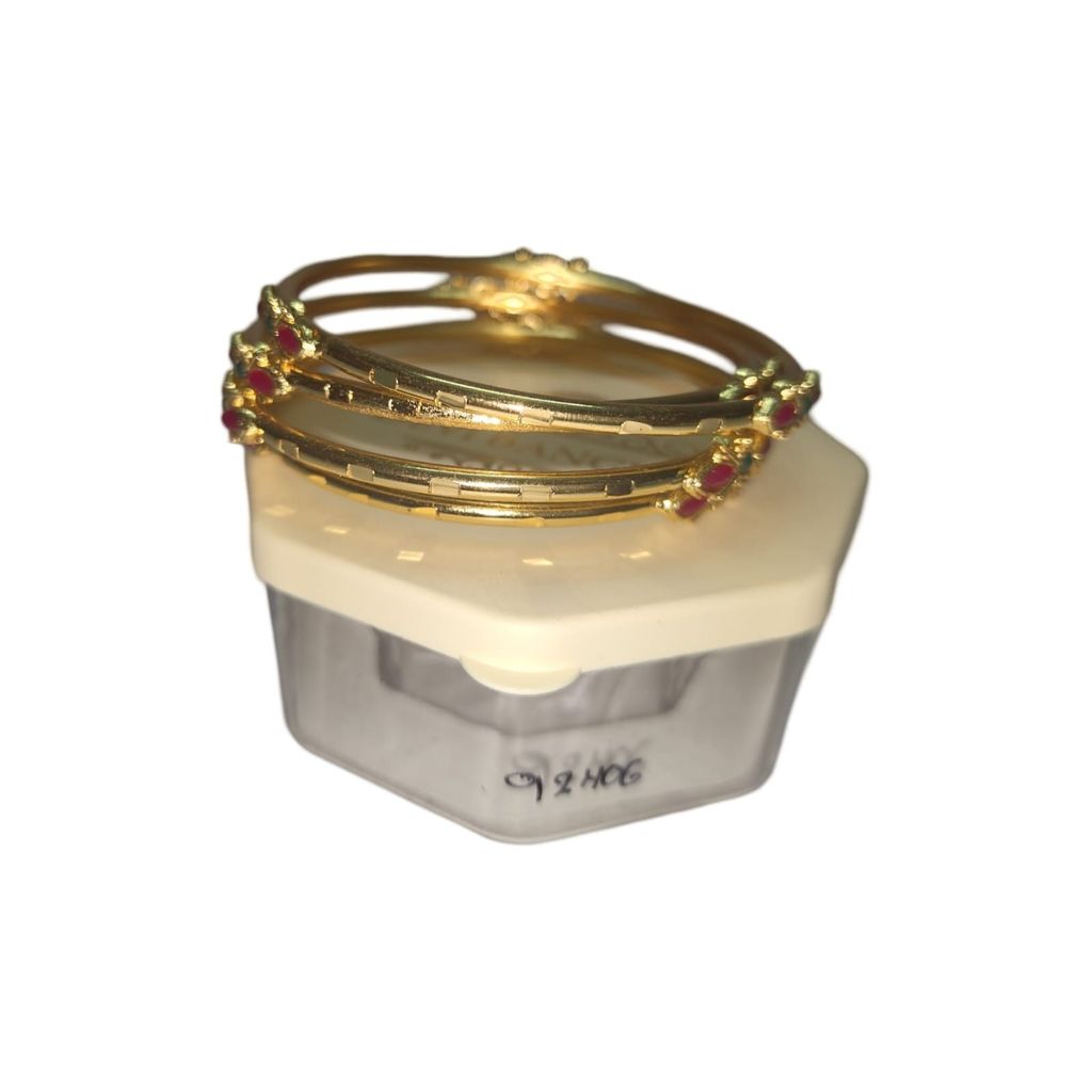 Gold Plated Bangles with Ruby Stones - Set of 4