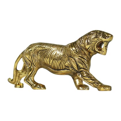 DreamKraft White Metal Gold Polish Lion Statue Showpiece Figurines (Golden - 21 x 5 x 9.5 cm)
