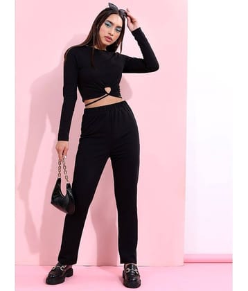 Ketch Women Solid Top With Trousers Co-Ord Set ( Black )