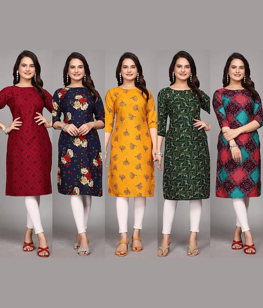 KALAVRITTA Pack of 5 Crepe Printed Straight Women's Kurti - ( Multicolor )