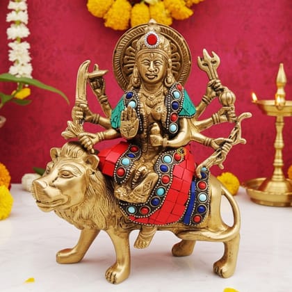 Brass Durga Ji Idol - Elegant Decorative Statue for Festivals, Height : 8 Inch (BSMAS523)
