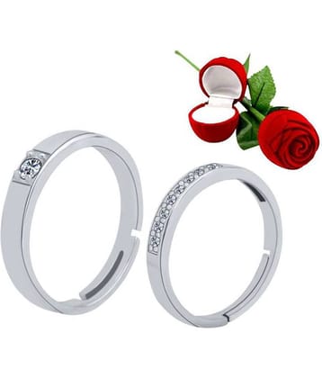 Silver Shine Silver Plated Adjustable Couple Ring with 1 Piece Red Rose Gift Box  for Men and Women